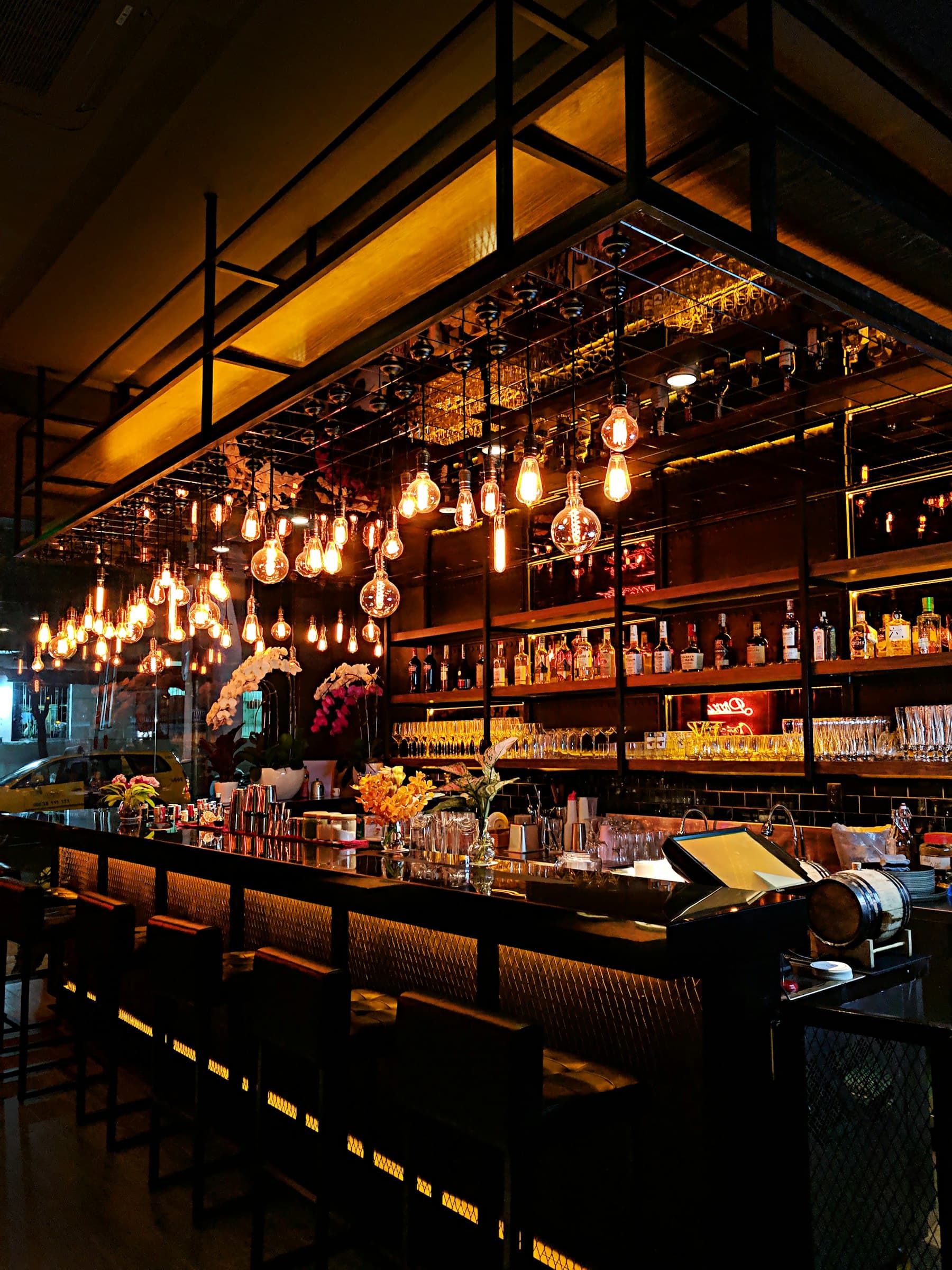 A club bar set for the evening