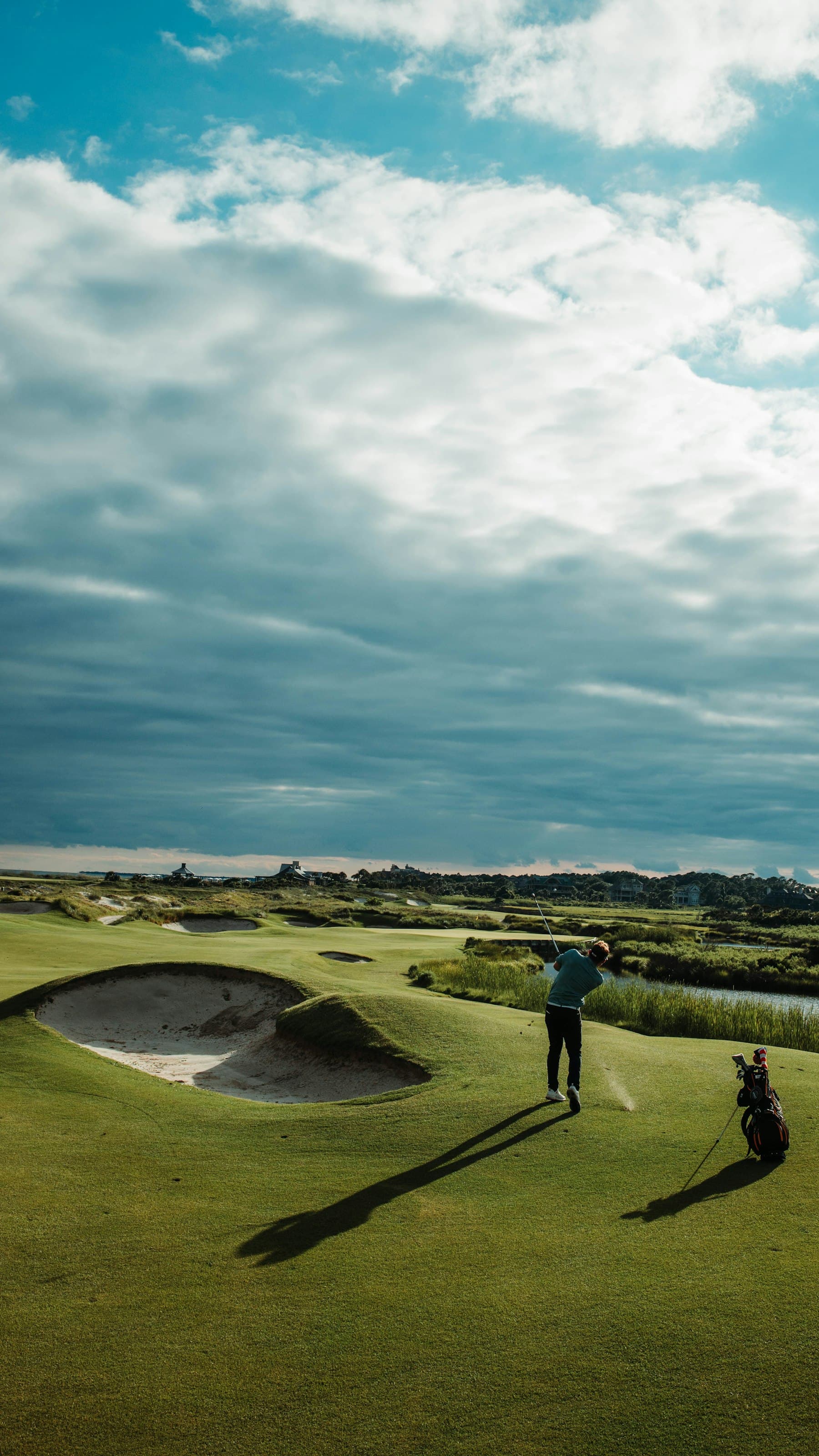 A club golf fairway at dusk